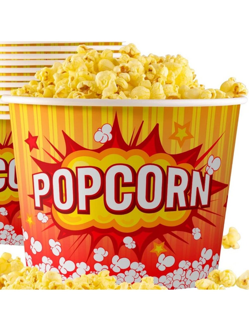 85oz Retro Popcorn Buckets - 50 Pack, Durable Red & Yellow Tubs for Movie Nights